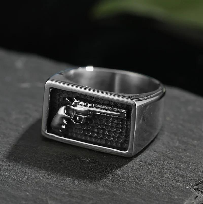 Fashion Vintage Guns Ring Heavy Sugar Stainless Steel Cowboy Men Anel Punk Gothic Ring Mens Biker Jewelry