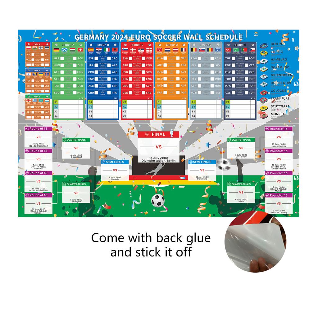 Duitsland/VK 2024 Europees Voetbalschema Poster 2024 Euro Voetbalwedstrijd Wandkaart Schema Poster Makkelijk te Lezen