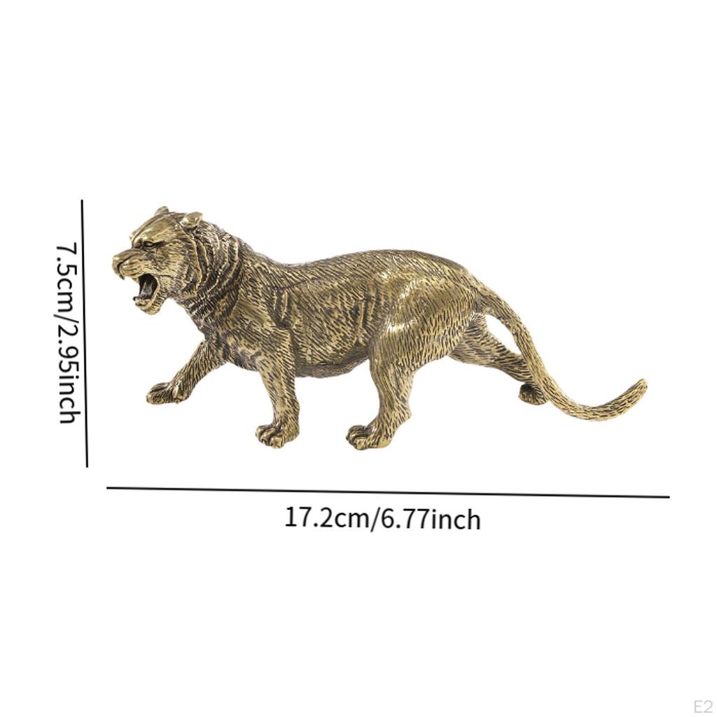 Brass Tiger Figurine Feng Shui Ornament Collections Lifelike Statue Wild Life Animal for