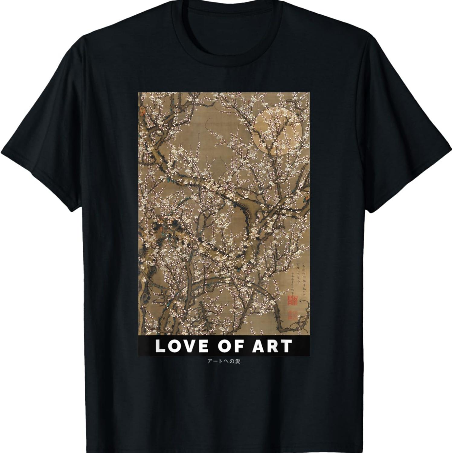 Vintage  White Cherry Blossoms Moon Aesthetic Art T-Shirt S чёрный