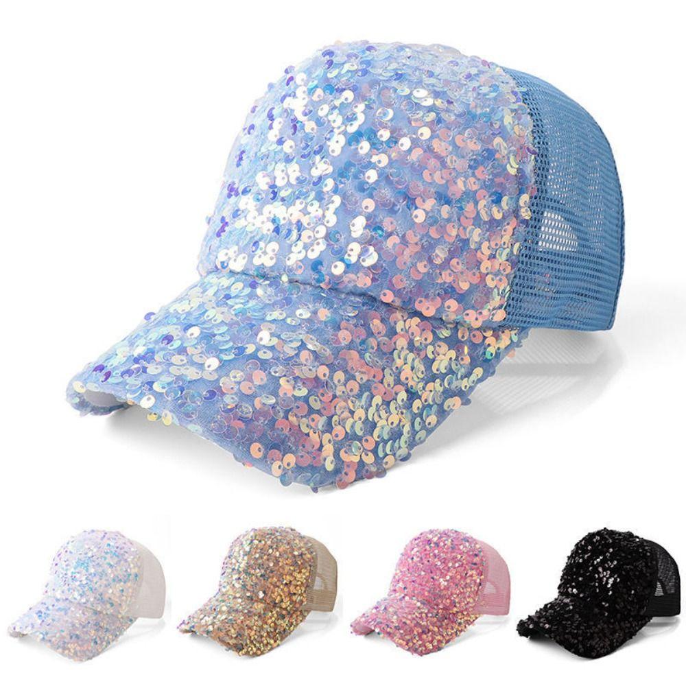 Shiny Sequins Baseball Cap Adjustable Mesh Snapback Caps Korean Glitter Peaked Cap Decorated