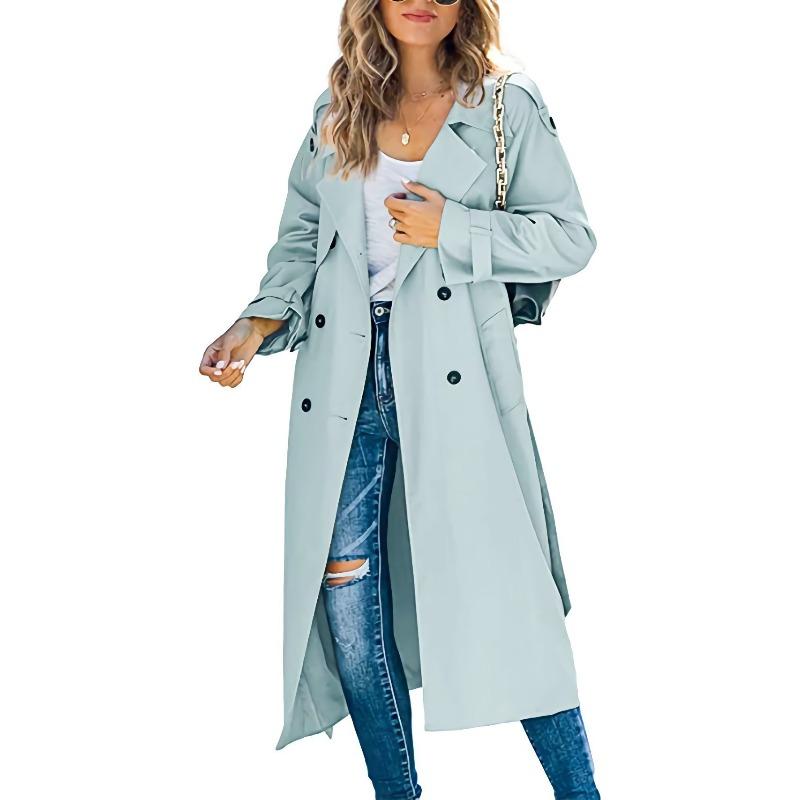 Damen Mode Einfach Zweireihig Trenchcoat Vintage Reverskragen Lange Ärmel Weiblich Schick Dame Outfits