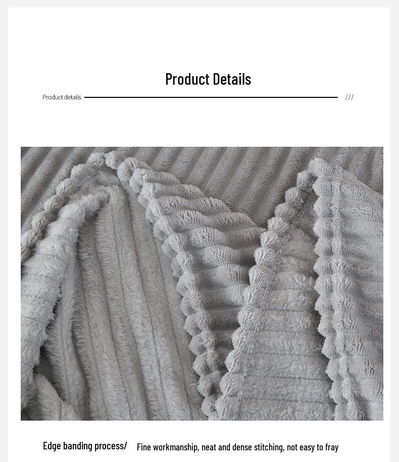 Striped Coral Fleece Flannel Blanket - Air Conditioning Nap Blanket, Solid Color, Ideal Office Gift