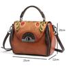 Johnature Retro preget førstelags kuskinn Dameveske Håndlaget Floral Hasp Handbag Fritid Skulder Messenger Bags