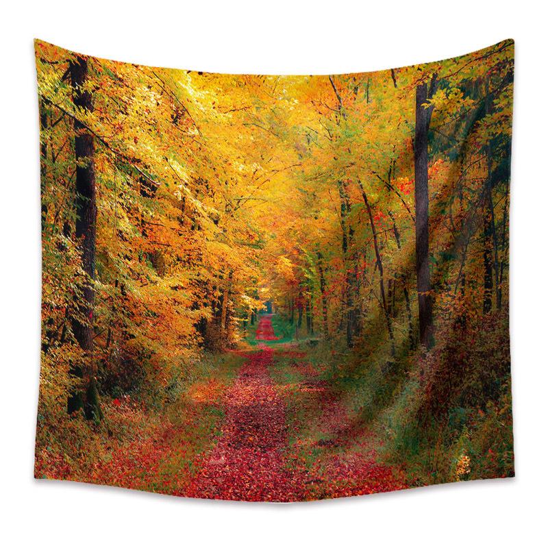 

Осенний желтый лесной ручей пейзажный принт с узором гобелен для дома, гостиной, спальни, Настенный декор, тканевый гобелен 100x75cm