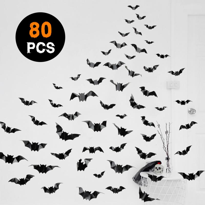 3d Bats Wall Stickers 4 Sizes Halloween Decorative Decals Wallpaper For Walls Doors Glass Tiles