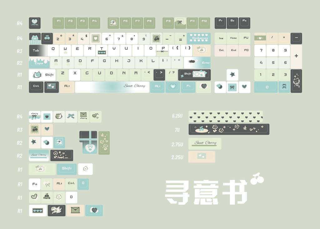 Xunyishu Keycap Cherry 144Keys Pbt Five-Sided Thermal Sublimation Gradient Green Iso/Alice Layout Keycap 2.25/2.75U Space Bar