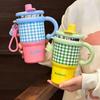 Cute Thermal Water Bottle 600ml Drinking Straw Cup Coffee Tumbler with Handle  Kitchen Supplies