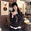 Korean Retro Striped Crew Neck Long-sleeved T-shirt Women's Autumn New Design Sense Slim and Thin Contrasting Color Versatile Top