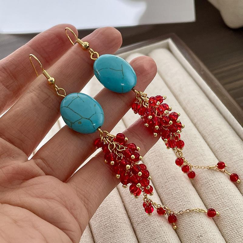 Oval tassel ear hook simple light luxury high-end earrings niche fashion exaggerated personality earrings women