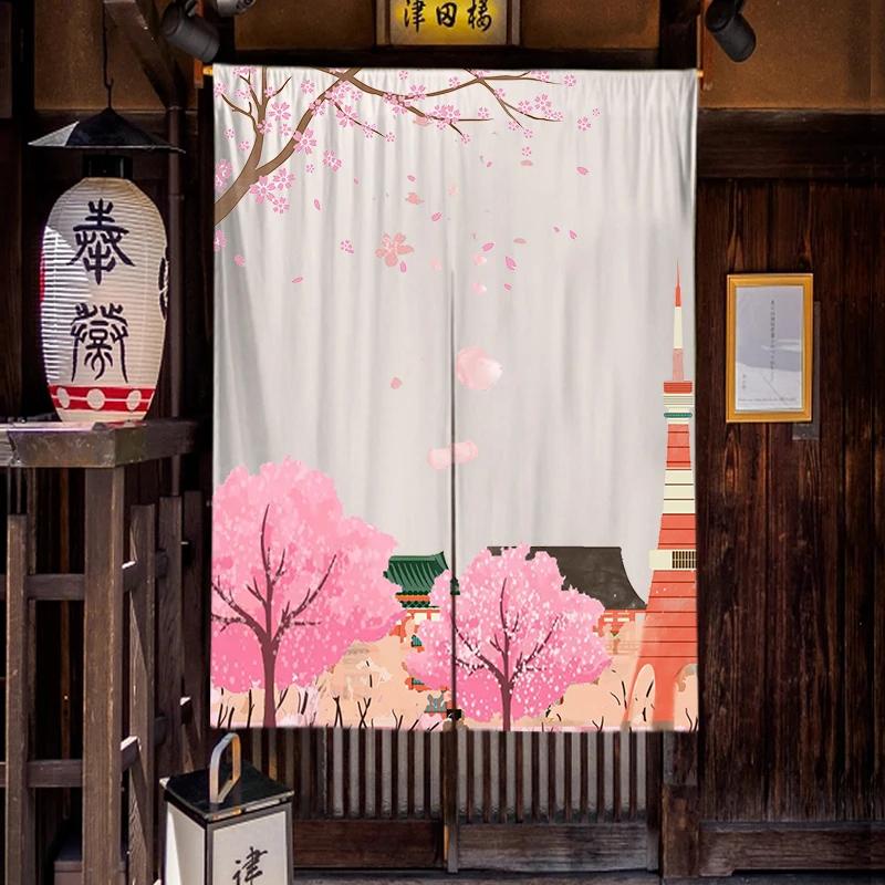 Japanese Homestay Tea Room Partition Door Head Curtain Signboard Hanging Flag Curtain Teahouse Sakura Short Curtains Decor
