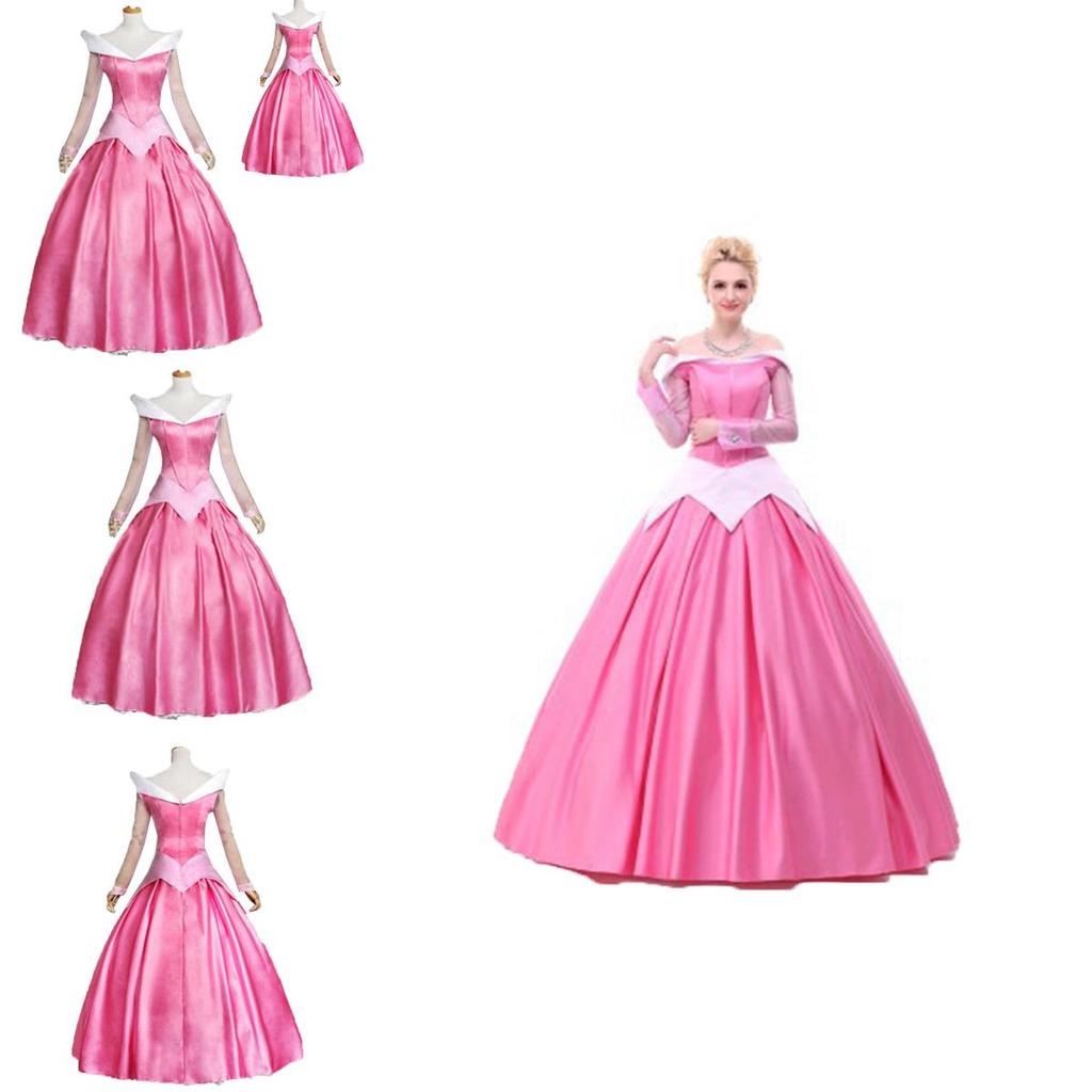 Elegant Lace-trimmed Sleeping Beauty Aurora Costume Dress For Women And Girls