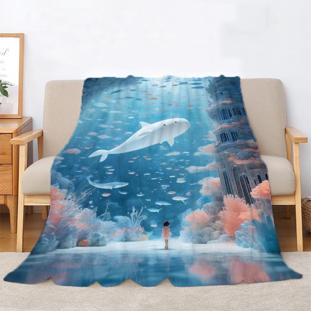 The Whale At the Bottom of the Sea Fluffy Soft Blankets Sofa Decoration Bed Blanket 150cm X 200cm Home Interior Beach Towel Knee