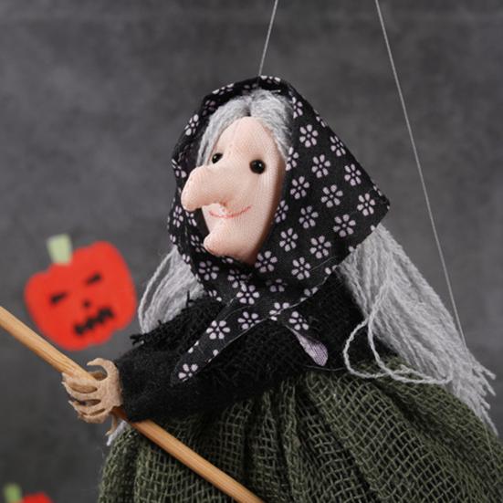 Halloween Witch Doll Small Hangable Witch Ornament Decorative Flying Witch Figurine On Broomstick for Indoor Outdoor Tree Home Kitchen Decor