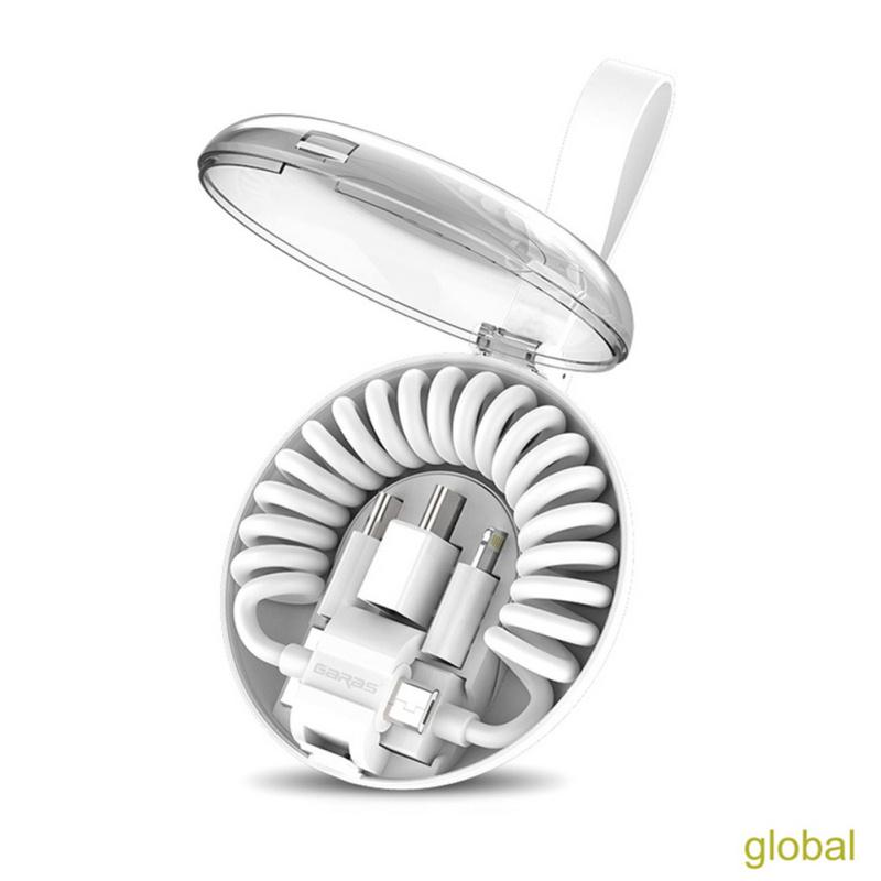 Portable Telescopic Spring Data Cable With Storage Box 3-in-1 Charging And Data Transfer Usb