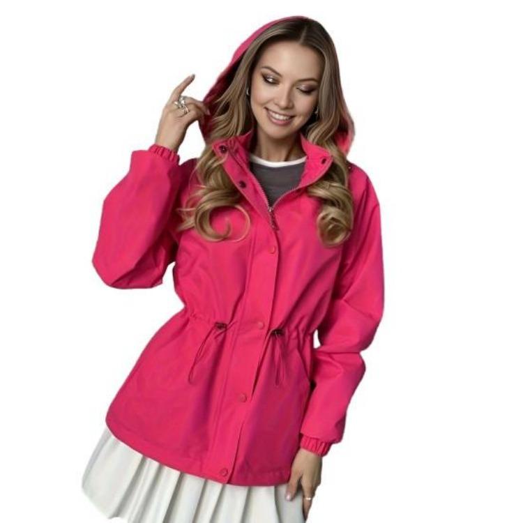 

Windbreaker Jacket Women Lightweight Zip Up Hoodie Snap Buttons Waist Drawstring Windproof Outdoor Outwear Travel Pockets XL рожевий червоний колір