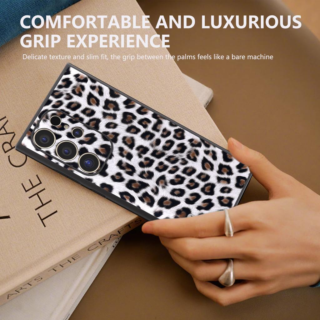 ABEEL For Samsung Galaxy S24 Ultra Case Leather Coated PC+TPU Back Phone Cover with Leopard Pattern