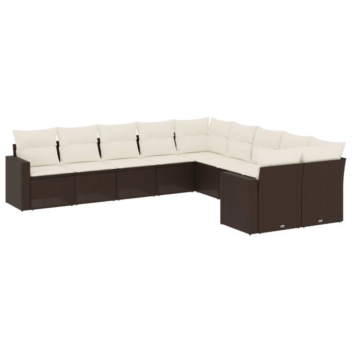 VidaXL Salon de Jardin avec Coussins 10 pcs, Canapés de Terrasse, Ensemble de Meubles de Patio, Mobilier d'Extérieur, Marron 3251850