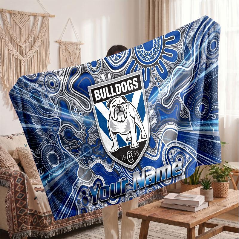 Canterbury-Bankstown Bulldogs Flannel Blanket, Custom Name Text Personalized Soft Throw Blanket Home Decor Gift