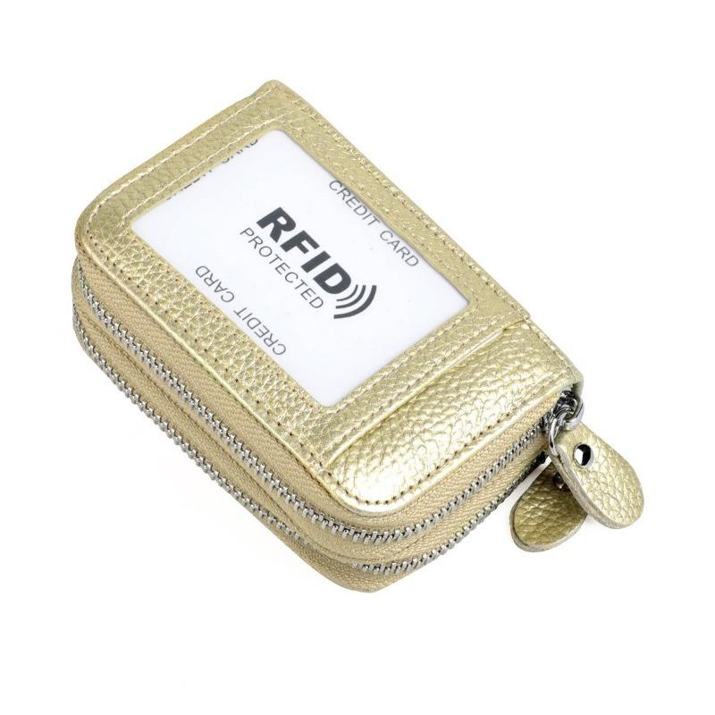 Fashion Women Card Holder Genuine Leather Double Zipper Large Capacity Female Wallet Purse