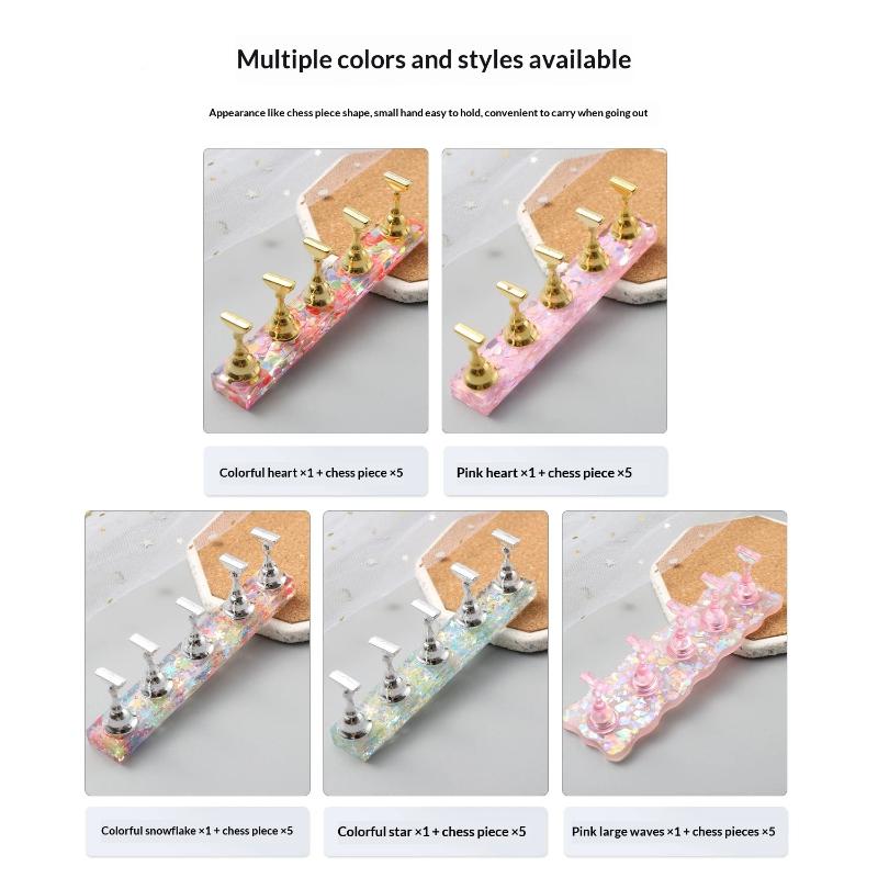 1 Set Iridescent Heart Sequins Magnetic Nail Holder False Tips Practice Stand Nail Art Display Salon Diy Tools