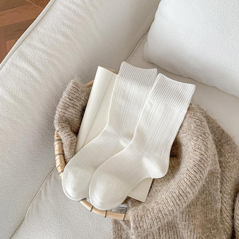 Women's Cotton Mid-Calf Ribbed Socks - Autumn/Winter College Style