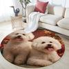 Runder Teppich mit zwei Bichons-Muster, Teppich für Wohnzimmer, Schlafzimmer, Spielzimmer, Rutschfeste Fußmatte, Feiertagsgeschenke und Geburtstagsgeschenke.