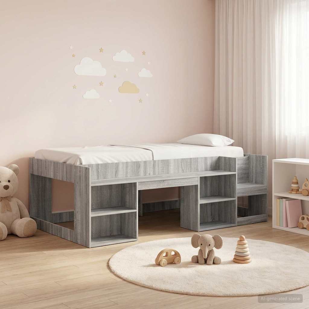 Kids Bed Frame with Storage Space Grey Sonoma 80 x 200 cm