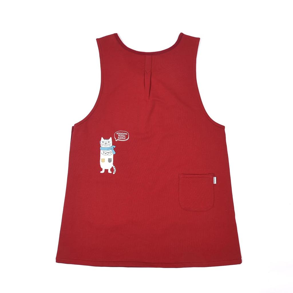 Kusuguru Japan Apron Knit Cat Round Side Button Apron 236572 Red M~L