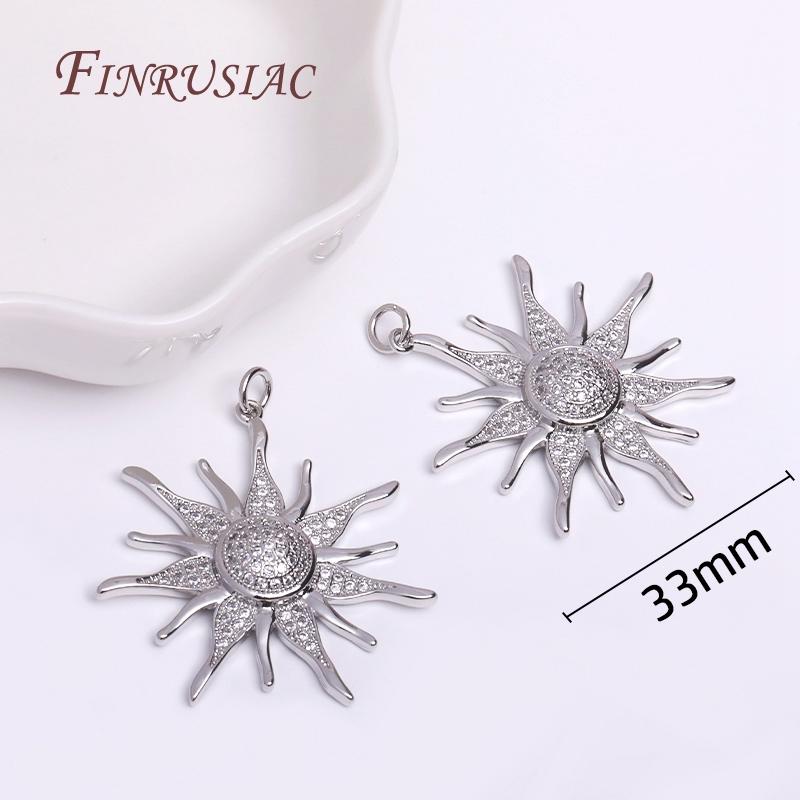 18K Gold Plated 33mm Big Sun Flower Pendant Wholesale,High Quality Brass Metal Inlaid Zircon Sun Charms DIY Jewelry Making 