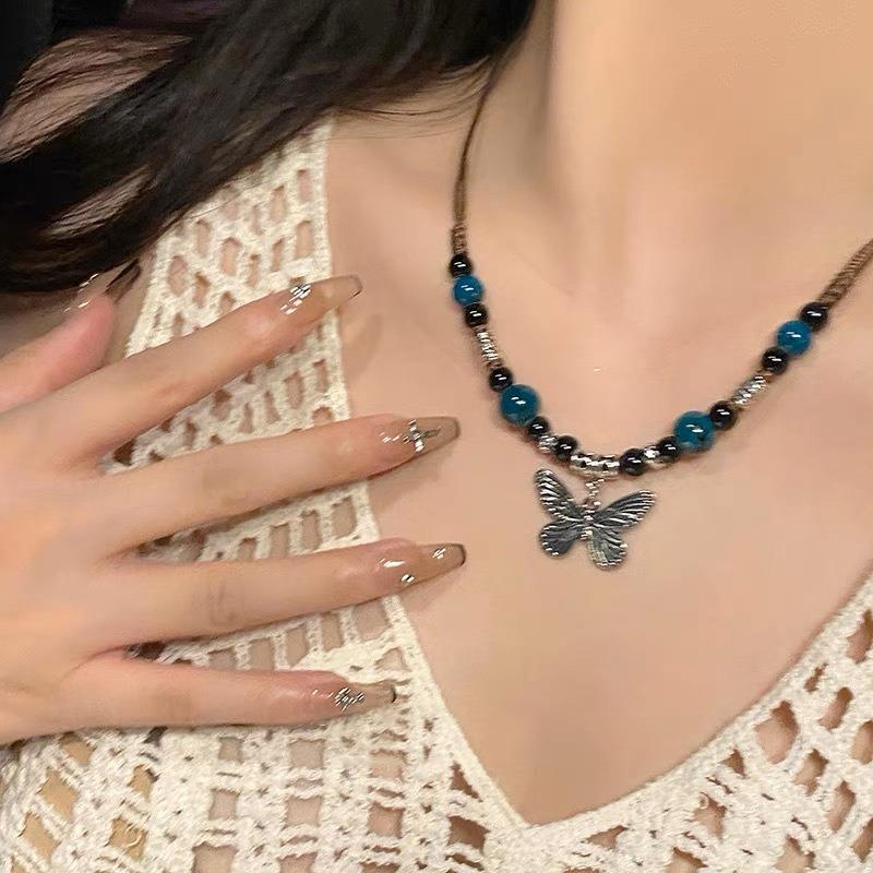 Ceramic butterfly necklace women's retro accessories new collarbone chain