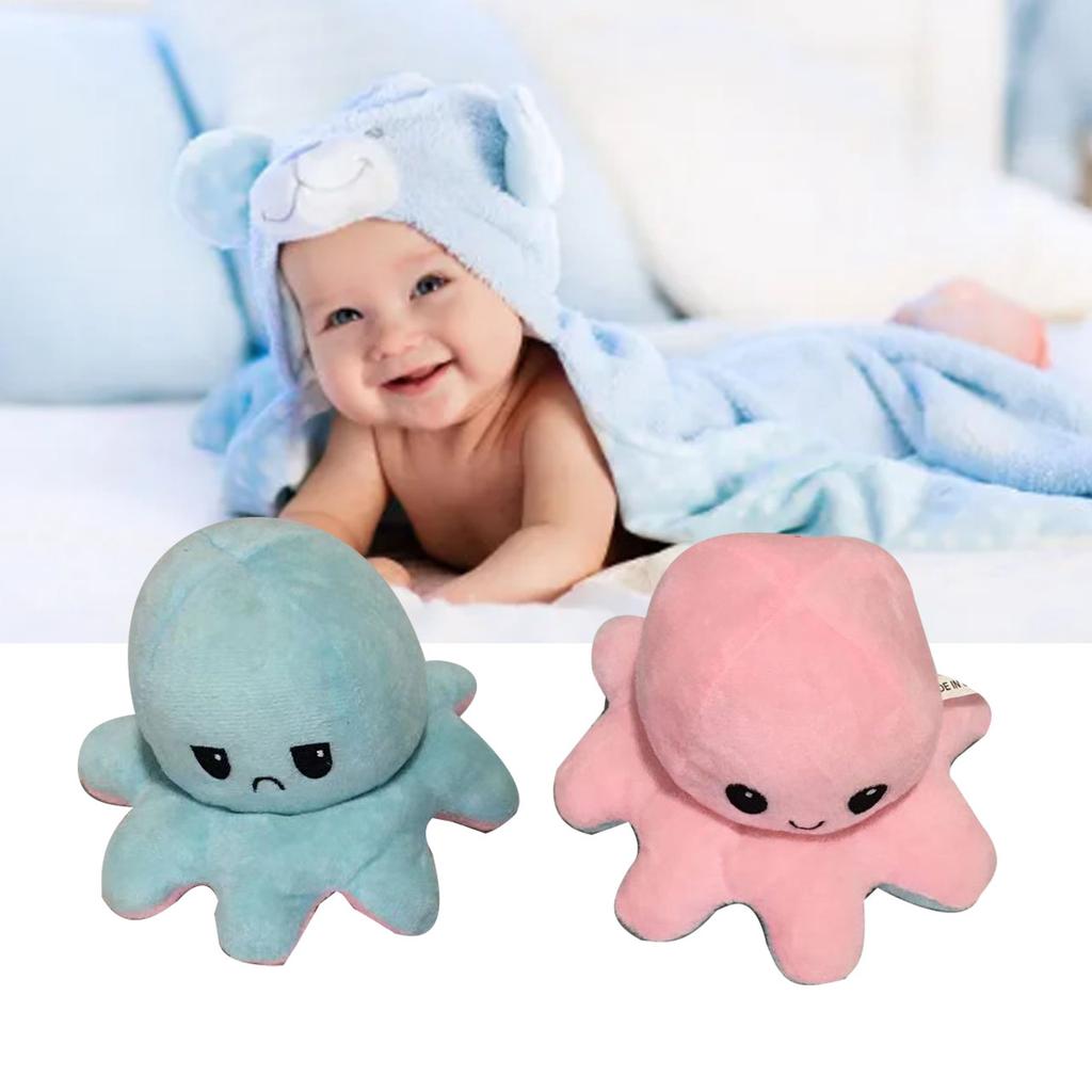 Reversible Animals Doll Double Sided Mood Flip Stuffed Animal Shape Face Flip Reversed Plush Toy Blue Pink 7.9in