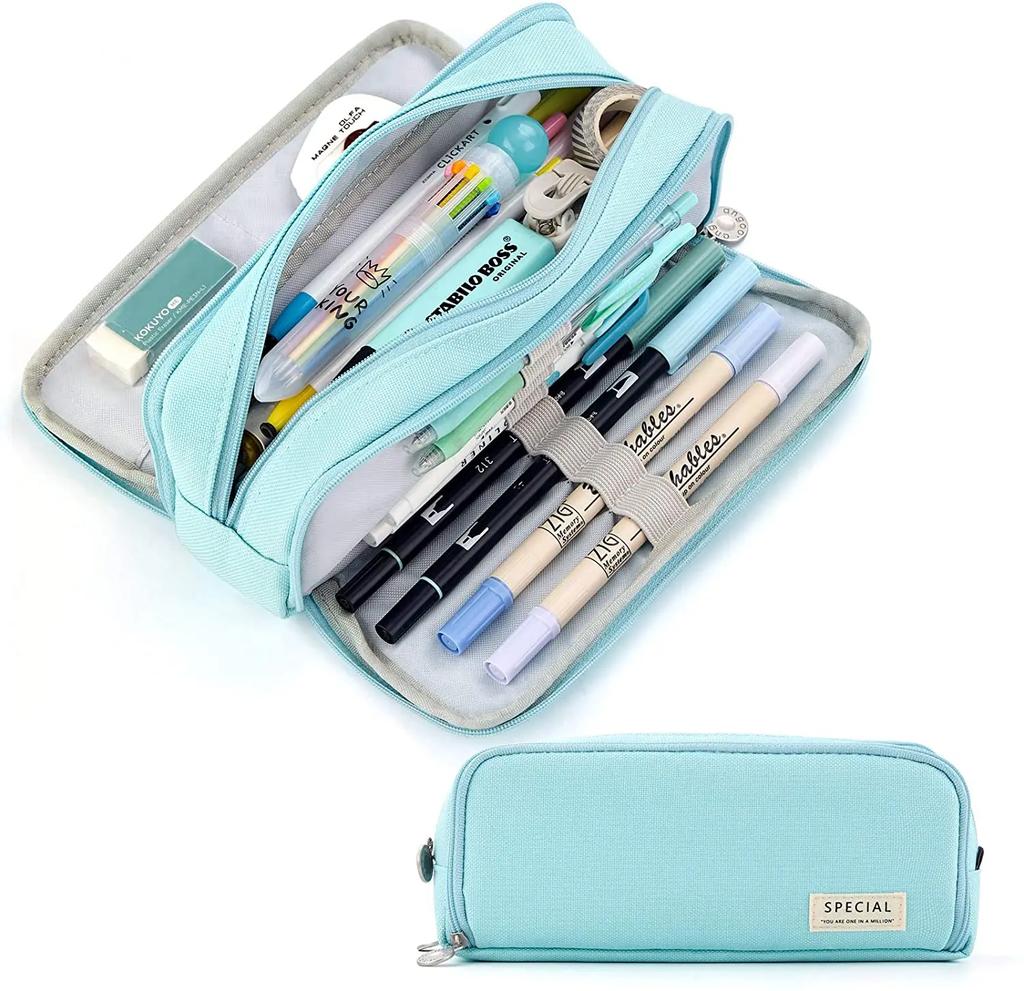 Kawaii Federmäppchen, großer Stauraum, 3 Fächer, beidseitig geöffnet, für Schüler, Schreibwaren, Schreibtisch-Organizer, Schulbedarf