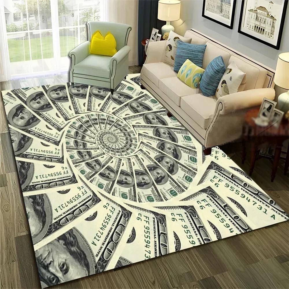 3D Dollar Euro Money Rich Pattern Carpet Rug for Home Living Room Bedroom Sofa Doormat Decor,Child Area Rug Non-slip Floor Mat