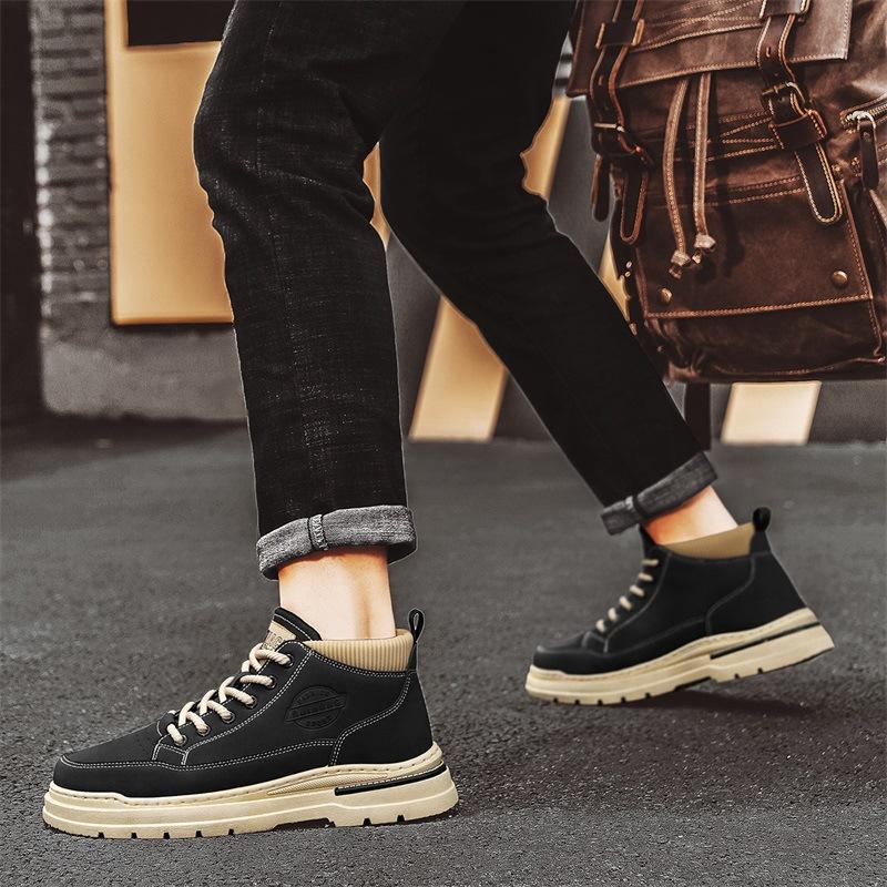 2024 Autumn Shoes for Men Ankle Boots Fashion High Tops Leather Casual Shoes Street Cool Motorcycle Boots