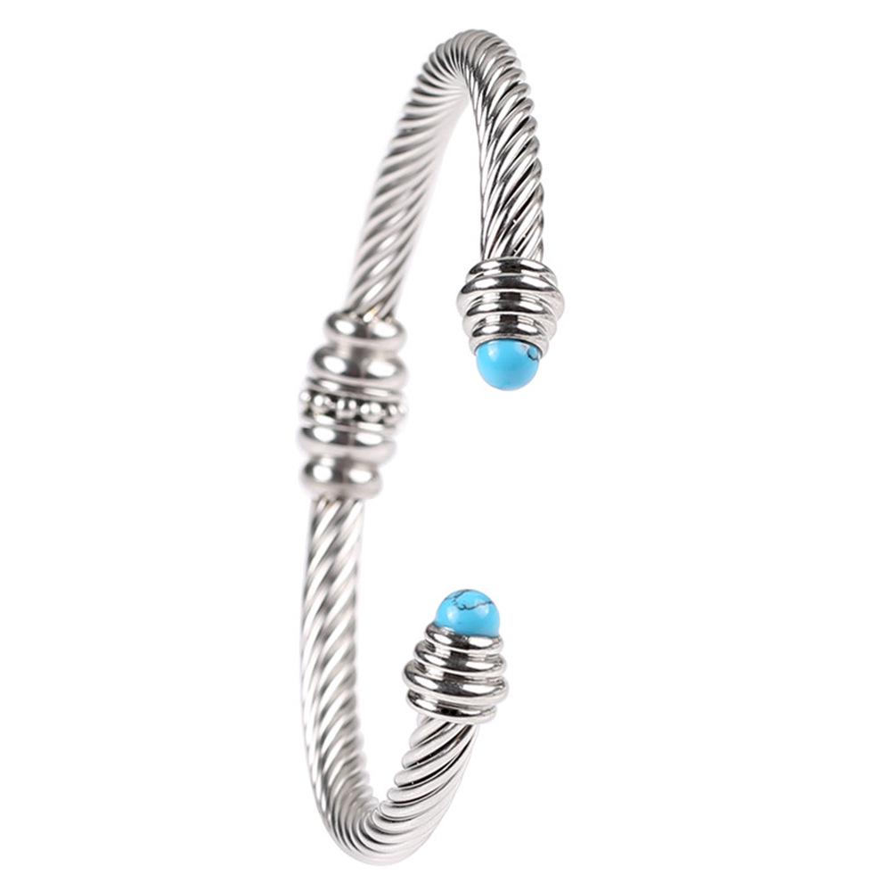 18K Gold Non-Fading Zircon Inlaid Titanium Steel Twist Open Bracelet