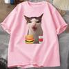Cat Crunching Food Meme Tshirt Women Unisex Silly T Shirts Funny Cat Eating TShirt Cotton Short Sleeve Graphic Tees Streetwear