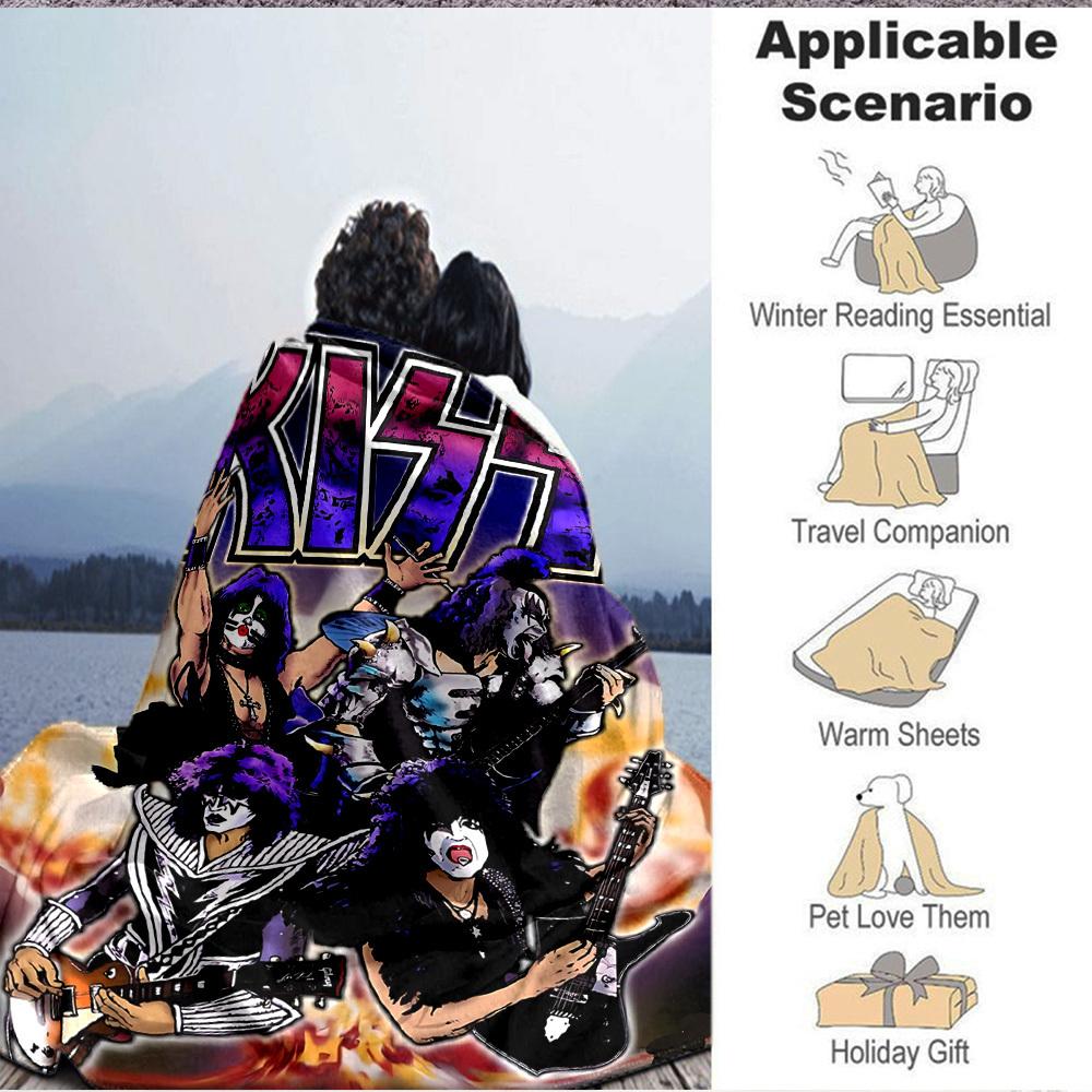 1pc KISS Band Blanket Lightweight Flannel Blanket Throw Blanket For Sofa, Bed, Travel, Camping, Livingroom, Office, Couch