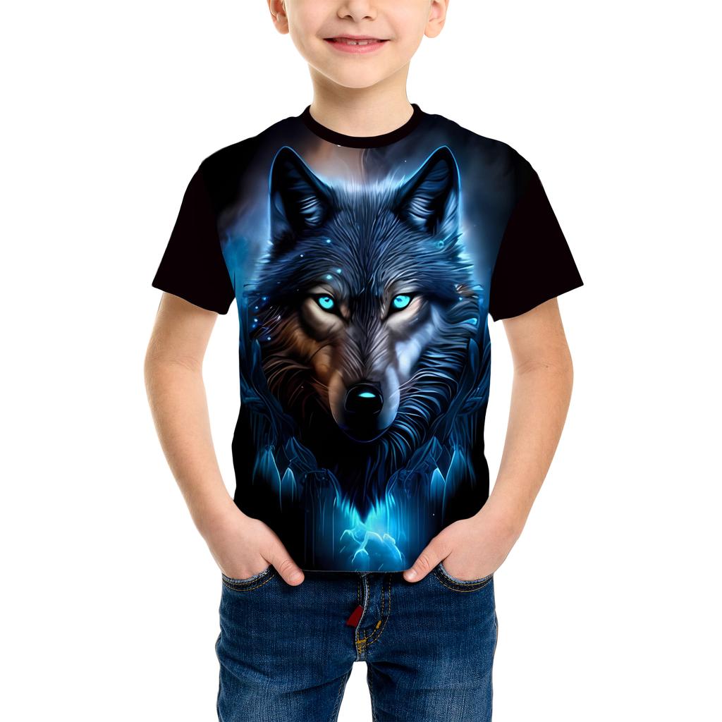 Summer Kids T-shirt Fashion Tiger Dinosaur Graphic 3D Print Kids Short Sleeves T-Shirt Loose Casual Outdoor Boy and Girl Tees Tops