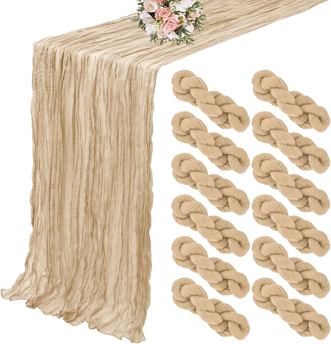 12Pcs Semi-Sheer Gauze Sage Green Table Runners Vintage Rustic Wedding Birthday Wedding Decoration Banquets Arches Boho Decor