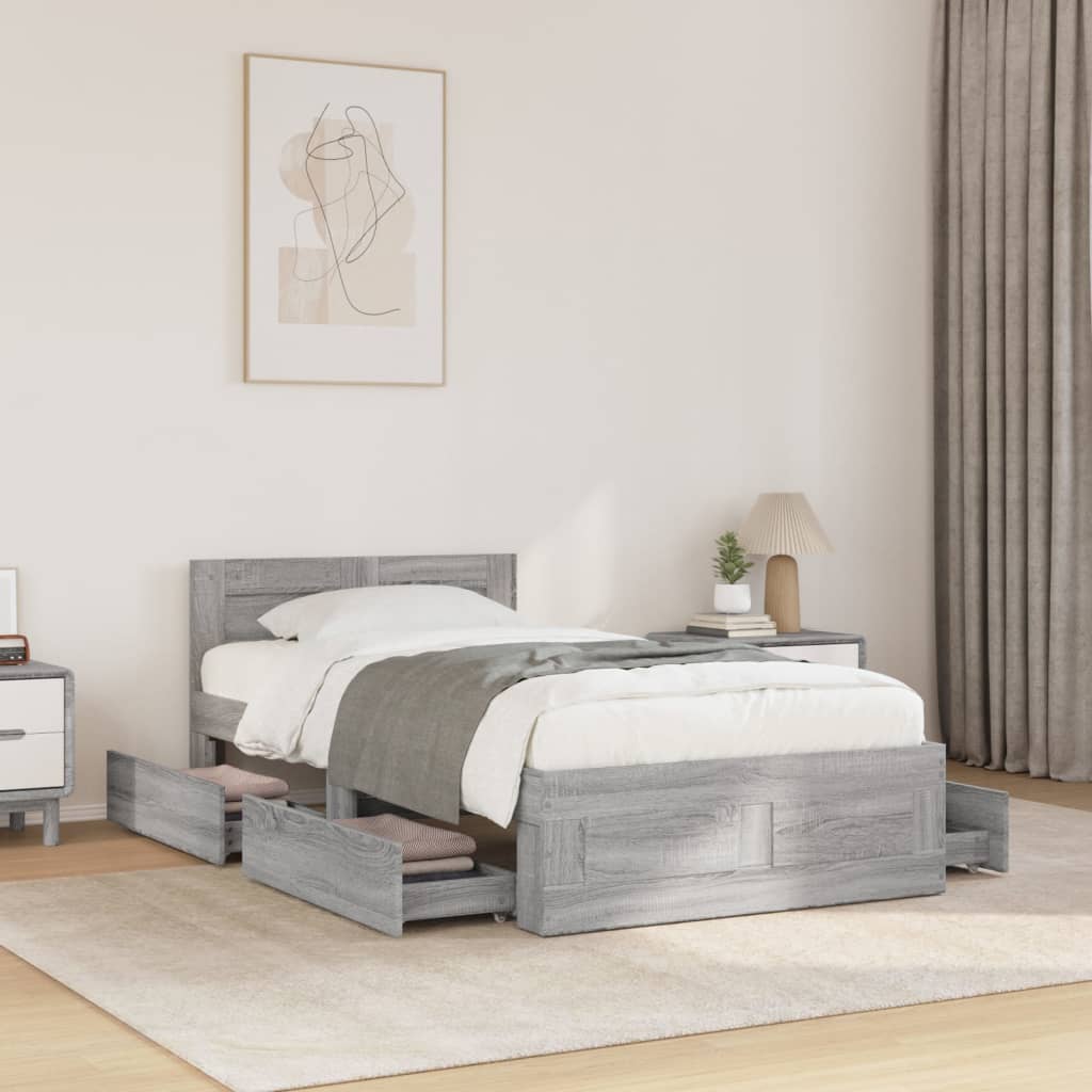 Bed Frame with Headboard Grey Sonoma 75x190 cm Engineered Wood