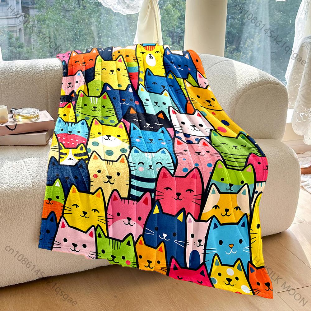 6 Style A Group of Cute Cartoon Cats Print Warm Comfortable Blanket Home Travel Camping for Adults and Kids Luxury Gifts