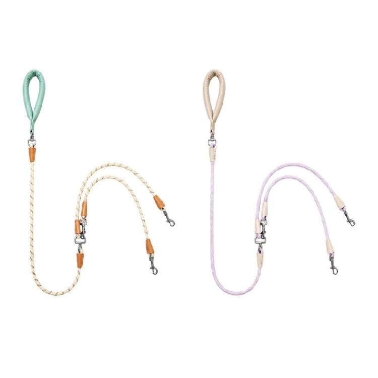 Two-Dog Rope with Braided Rope Construction, Cushioned Handle, and Rotating Connector for Neighborhood Walking Use
