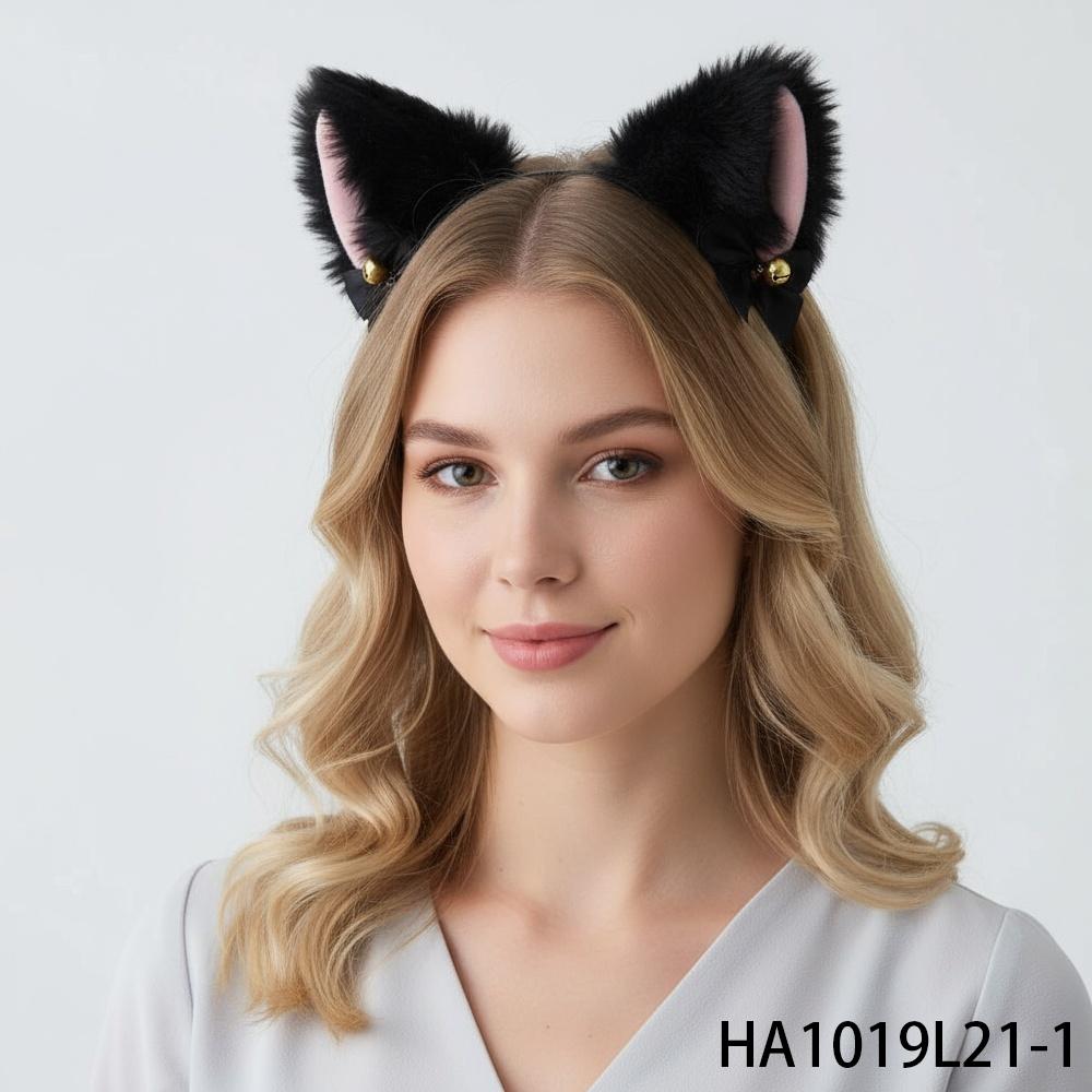 A set of 2 adorable cat-ear headbands and a bell-adorned collar, perfect for women and girls at Halloween, birthday parties, or costume parties