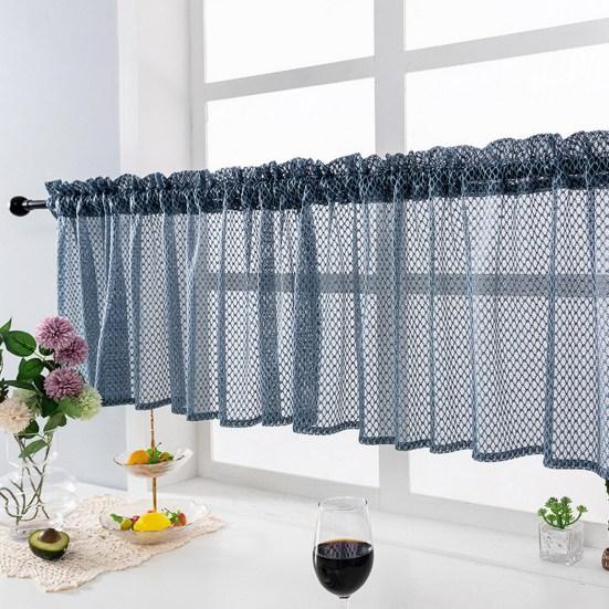 Yousheng Short Curtain Wear Rod Style Scratch-Proof Wrinkle-resistant Non-fading Tear-Resistant Rhombus Lace Mesh Short Curtain for Cafe