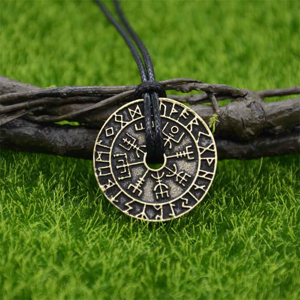 

Vintage Viking Necklace Pagan Elder Futhark Runes Vegvisir Pendant Norse Amulet Talisman Jewelry for Men Women