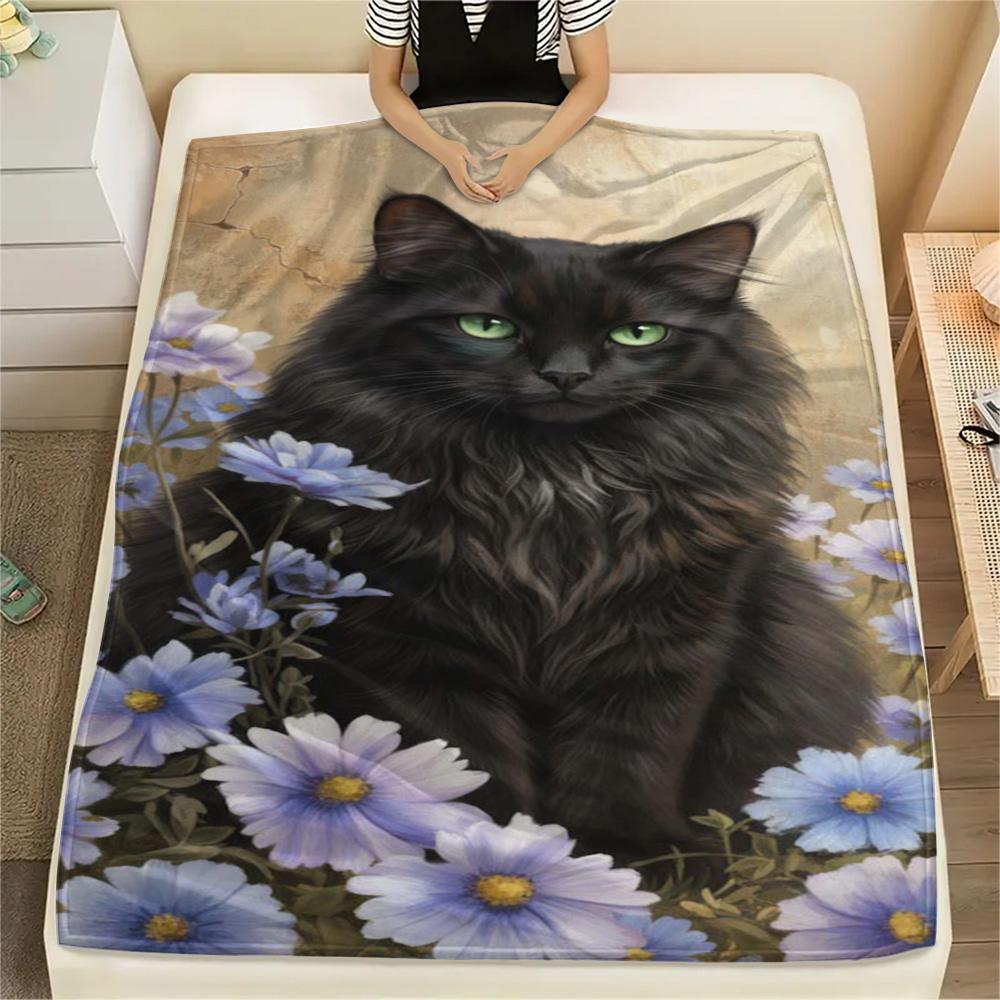 1PC Flowers and animals Print FlAannel Blanket, High quality Comfortable for All Seasons, Home Decor, Warmth and Comfort
