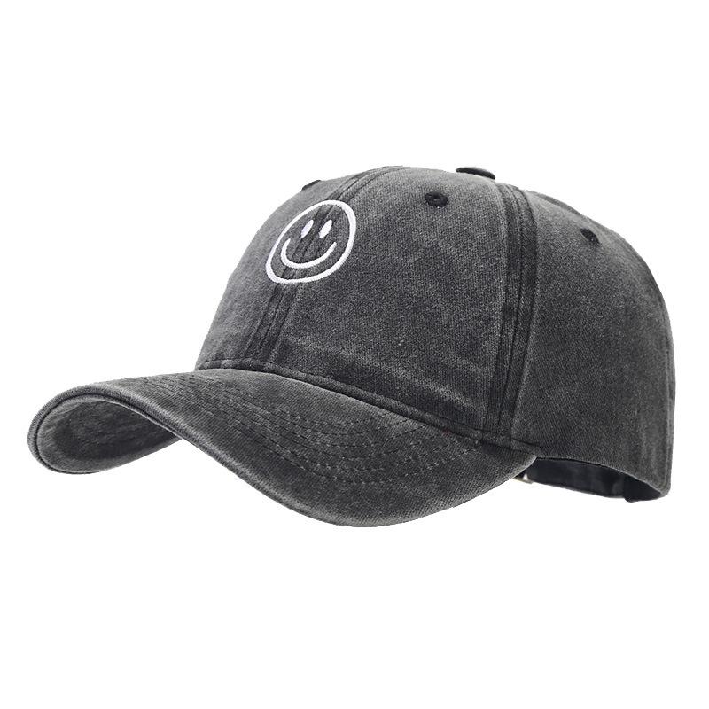 Literary soft top cute smiley face embroidery cap women's autumn outdoor sun protection visor men's fashion baseball cap tide