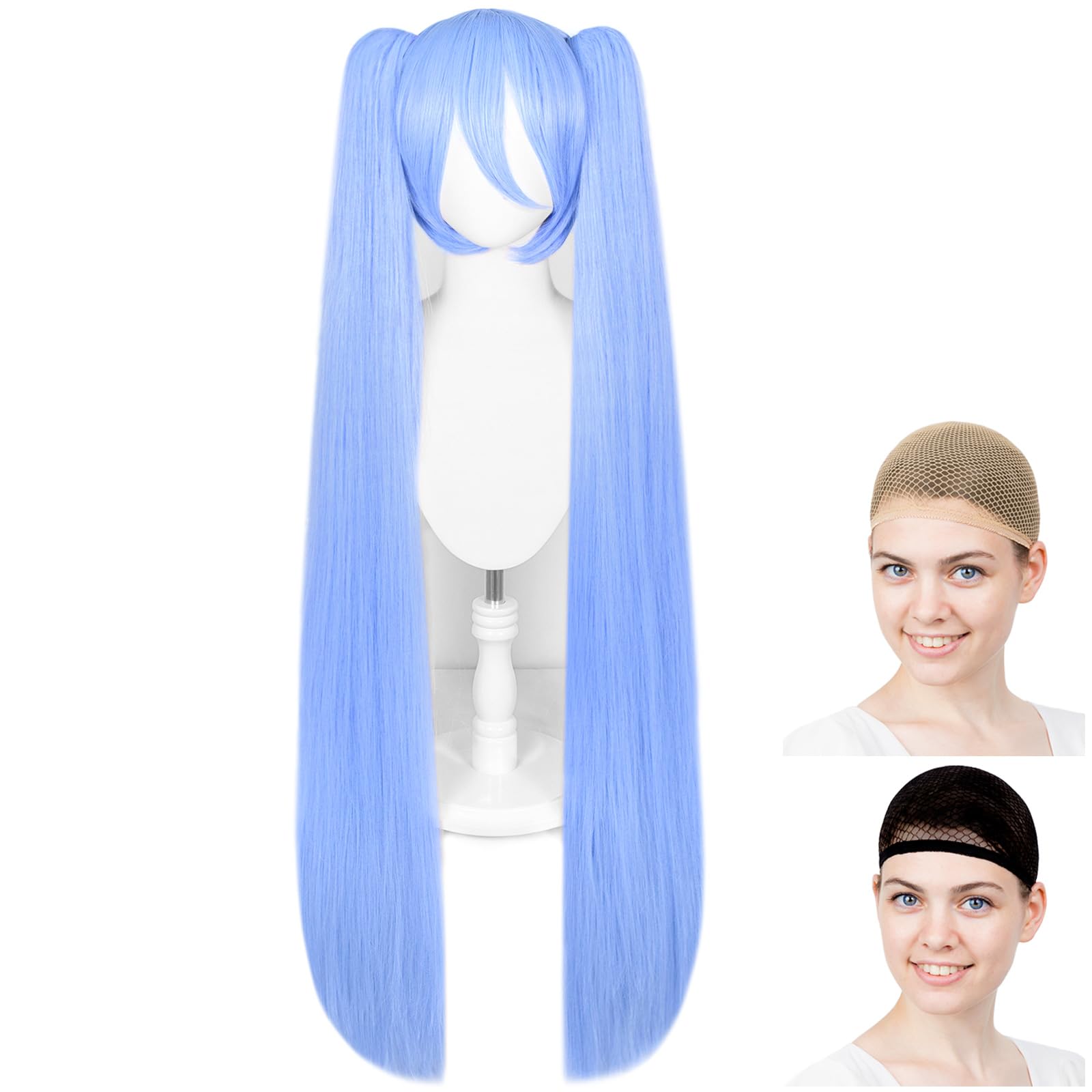 

Парик для косплея CaseEden, Премиум длинные хвостики с накладкой, Термостойкий, Светло-голубой, WIG6191