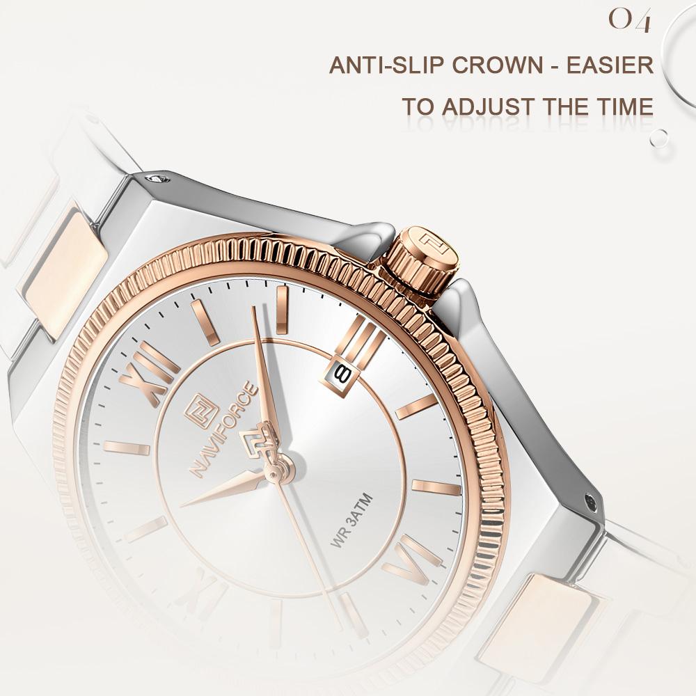 NAVIFORCE Original Women Business Watch Stainless Steel Strap 30m Waterproof Calendar Simple Dial Women Lady Casual Watch NF5073